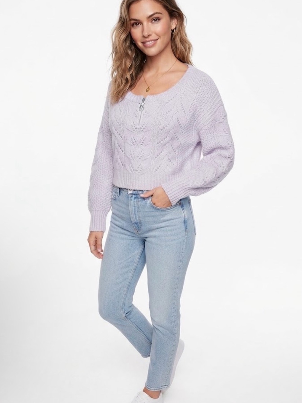 Victoria's Secret Lilac Cable-Knit Scoop-Neck Sweater